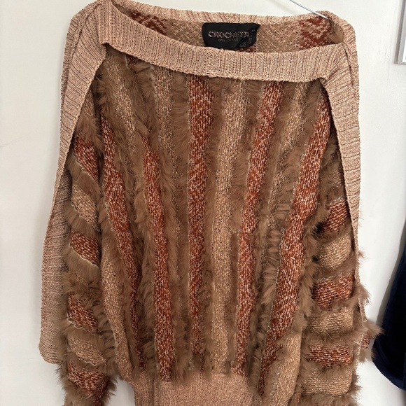 Real Fur Tan Off-the-Shoulder Sweater - Picture 1 of 2